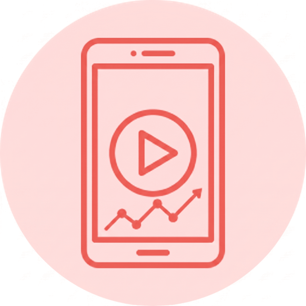 A smartphone displaying a large central 'play' button and subtle trend lines, emphasizing video-first engagement.