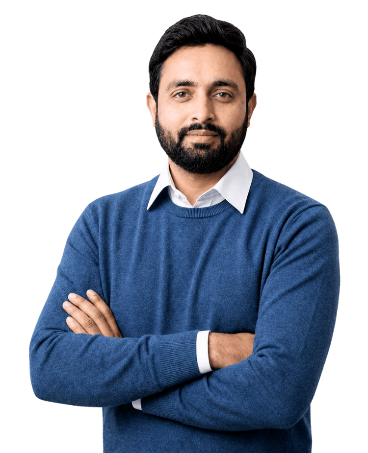 Muhammad Fiaz freelance digital marketer and web designer standing with arms crossed against a plain background